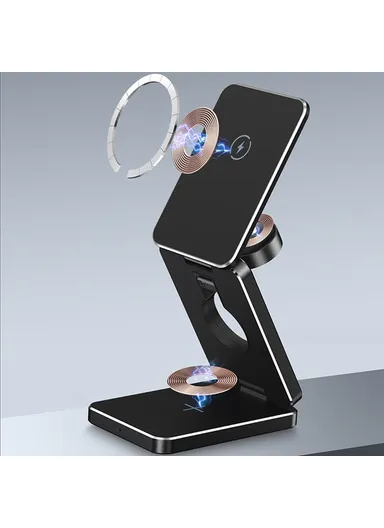 AK30 3-in-1 Foldable Charging Stand Phone Watch Earphone Aluminum Alloy 15W Magnetic Wireless Charger