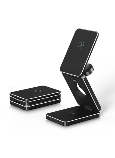 AK30 3-in-1 Foldable Charging Stand Phone Watch Earphone Aluminum Alloy 15W Magnetic Wireless Charger