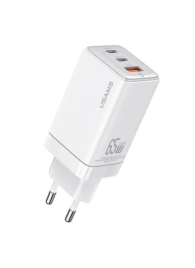 65W Sandru Series 3 Ports GaN Fast Charger Block 2USB-C+1USB-A Wall Charger, US-CC180 - White