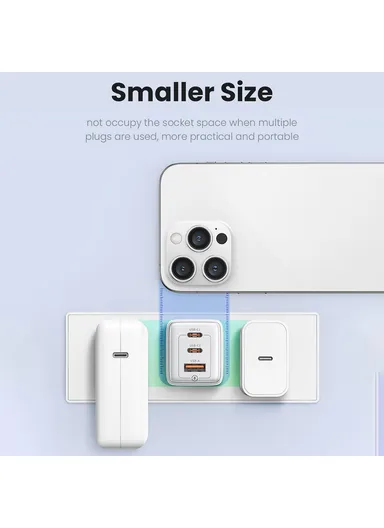 65W Sandru Series 3 Ports GaN Fast Charger Block 2USB-C+1USB-A Wall Charger, US-CC180 - White