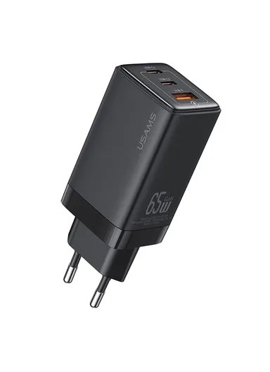 65W Sandru Series 3 Ports GaN Fast Charger Block 2USB-C+1USB-A Wall Charger, US-CC180 - Black