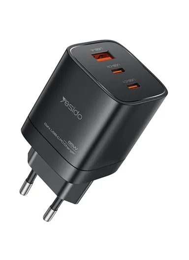 65W GaN Wall Charger 2 Type-C + 1 USB-A Phone Charging Adapter, YC65 PD