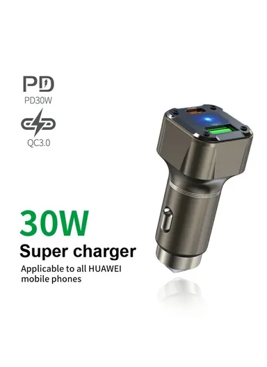 30W Car Charger Adapter PD Super Charger Fast Charging Metal Window Breaker K25 