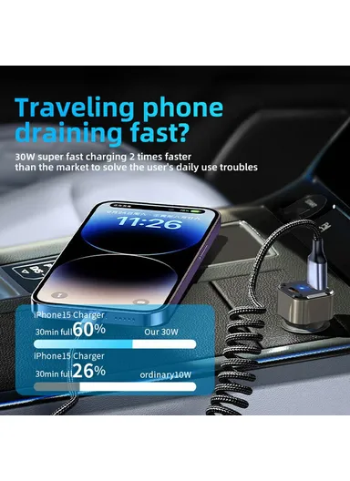 30W Car Charger Adapter PD Super Charger Fast Charging Metal Window Breaker K25 