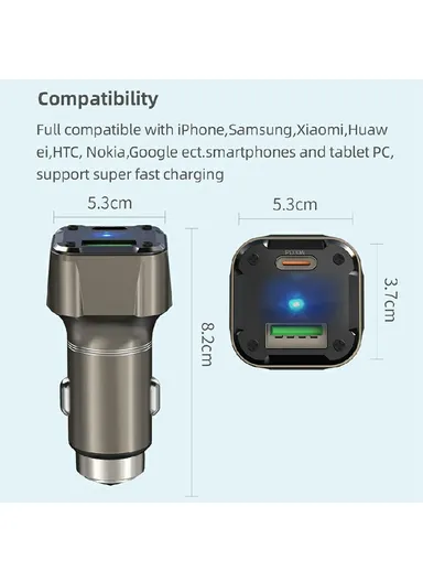 30W Car Charger Adapter PD Super Charger Fast Charging Metal Window Breaker K25 