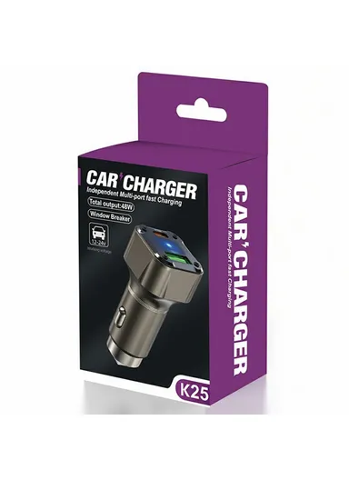30W Car Charger Adapter PD Super Charger Fast Charging Metal Window Breaker K25 