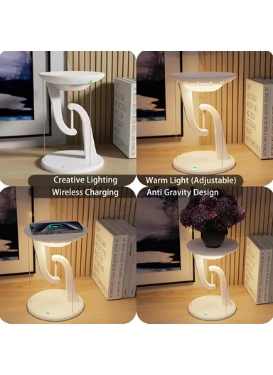 15W Mobile Phone Wireless Charger Suspended Anti-gravity Desk Lamp Atmosphere Night Light - White