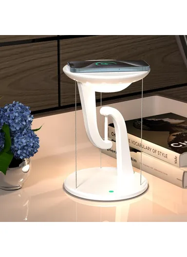 15W Mobile Phone Wireless Charger Suspended Anti-gravity Desk Lamp Atmosphere Night Light - White