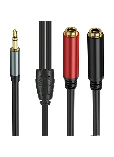 0.3m 3.5mm Male Stereo TRS to Two 6.35mm 1/4 Inch TS Female Stereo Breakout Cable Y Splitter Cable