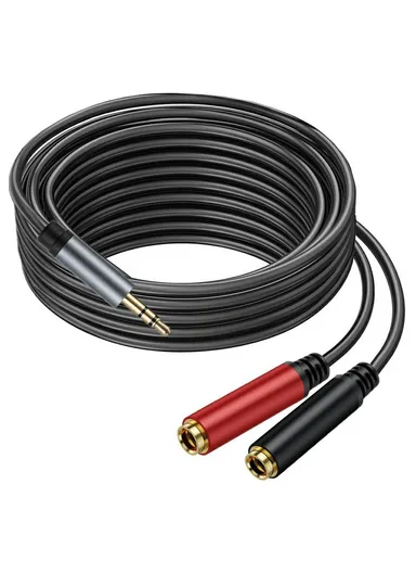 5m 3.5mm Male Stereo TRS to Two 6.35mm 1/4 Inch TS Female Stereo Breakout Cable Y Splitter Cable