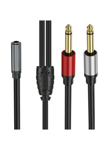 0.3m 6.35mm Stereo Female TRS to Dual 1/4 Inch Male Mono Y Splitter Breakout Cable Patch Cord