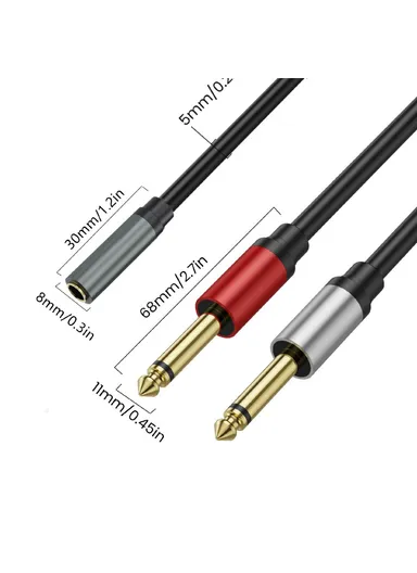 0.3m 6.35mm Stereo Female TRS to Dual 1/4 Inch Male Mono Y Splitter Breakout Cable Patch Cord