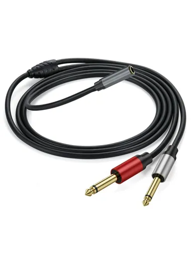 2m 6.35mm Stereo Female TRS to Dual 1/4 Inch Male Mono Y Splitter Breakout Cable Patch Cord