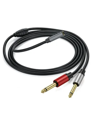 1m 6.35mm Stereo Female TRS to Dual 1/4 Inch Male Mono Y Splitter Breakout Cable Patch Cord