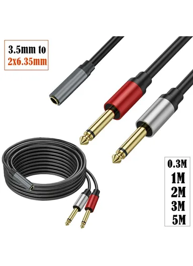 3m 6.35mm Stereo Female TRS to Dual 1/4 Inch Male Mono Y Splitter Breakout Cable Patch Cord