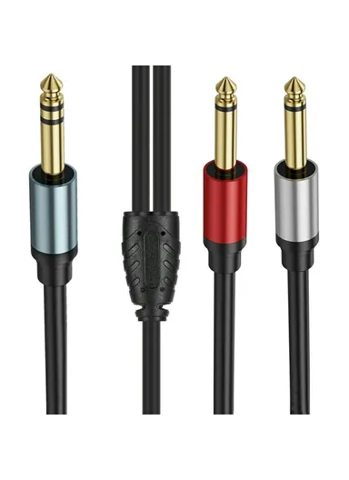 0.3m 1/4 Inch TRS Stereo Y-Splitter Cord 6.35mm Male Jack to Dual 6.35mm Male TS Mono Audio Cable
