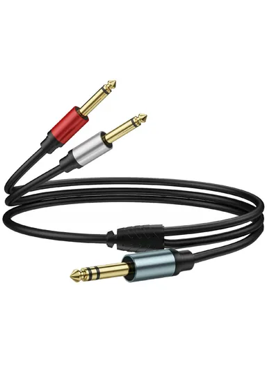 1m 1/4 Inch TRS Stereo Y-Splitter Cord 6.35mm Male Jack to Dual 6.35mm Male TS Mono Audio Cable