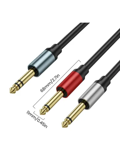 1m 1/4 Inch TRS Stereo Y-Splitter Cord 6.35mm Male Jack to Dual 6.35mm Male TS Mono Audio Cable
