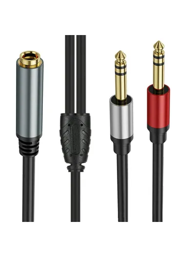 3m 6.35mm Female Jack to 2x 1/4 Inch Male Plug Stereo Audio Adapter Speaker Y Splitter Cable