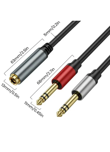 3m 6.35mm Female Jack to 2x 1/4 Inch Male Plug Stereo Audio Adapter Speaker Y Splitter Cable