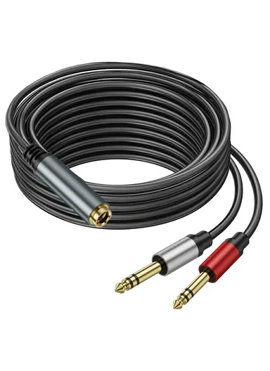 5m 6.35mm Female Jack to 2x 1/4 Inch Male Plug Stereo Audio Adapter Speaker Y Splitter Cable