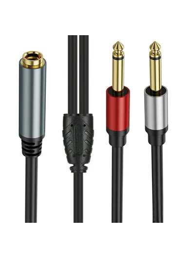 1m 6.35mm TRS Stereo Female to Dual 6.35mm Male TS Mono Jack Audio Speaker Splitter Cable