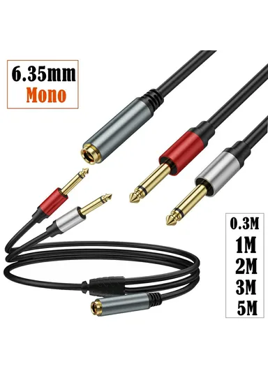 1m 6.35mm TRS Stereo Female to Dual 6.35mm Male TS Mono Jack Audio Speaker Splitter Cable