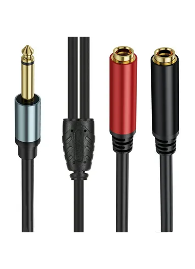 0.3m 1/4 Inch TS Mono Splitter Y Cable 6.35mm Mono Male Plug to Dual 1/4 Inch 6.35mm Female Jack Wire