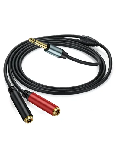 1m 1/4 Inch TS Mono Splitter Y Cable 6.35mm Mono Male Plug to Dual 1/4 Inch 6.35mm Female Jack Wire