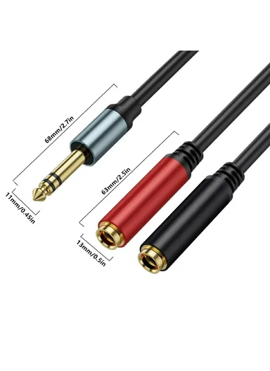 1m 1/4 Inch TRS Stereo Splitter Y Cable 6.35mm Stereo Male Plug to Dual 6.35mm Female Jack Wire