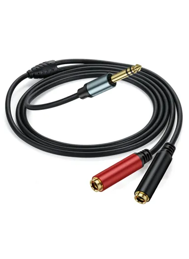 0.3m 1/4 Inch TRS Stereo Splitter Y Cable 6.35mm Stereo Male Plug to Dual 6.35mm Female Jack Wire
