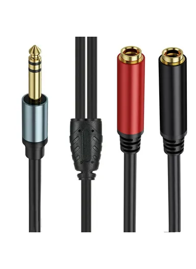 0.3m 1/4 Inch TRS Stereo Splitter Y Cable 6.35mm Stereo Male Plug to Dual 6.35mm Female Jack Wire