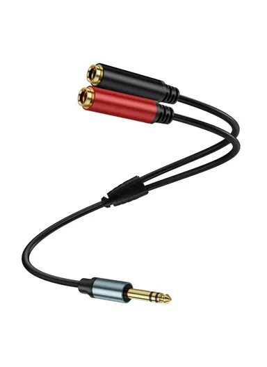 0.3m 1/4 Inch TRS Stereo Splitter Y Cable 6.35mm Stereo Male Plug to Dual 6.35mm Female Jack Wire