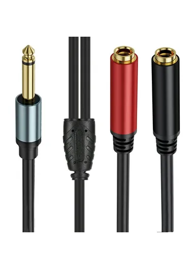 2m 1/4 Inch TS Mono Splitter Y Cable 6.35mm Mono Male Plug to Dual 1/4 Inch 6.35mm Female Jack Wire