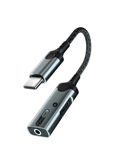 Type-C Male to 3.5mm Audio + Type-C PD Charging Adapter MH341 Headphone Connector For iPhone 15 / MacBook - Black + Grey