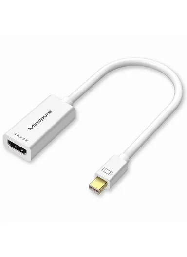 Plug &amp; Play 4K 30Hz Video Output Mini DP to HD Male to Female Adapter Cable AD007 - White