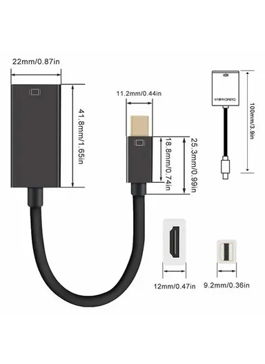 Plug &amp; Play 4K 30Hz Video Output Mini DP to HD Male to Female Adapter Cable AD007 - White