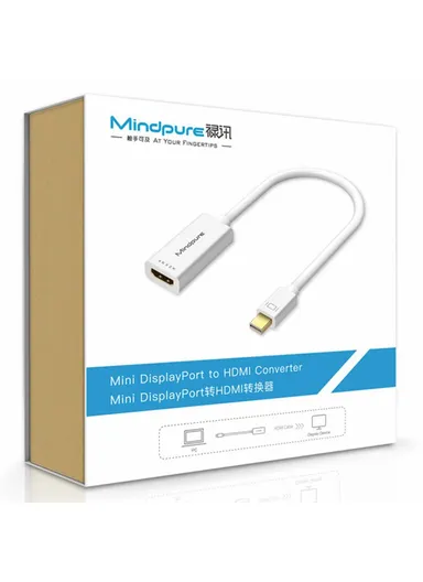 Plug &amp; Play 4K 30Hz Video Output Mini DP to HD Male to Female Adapter Cable AD007 - White