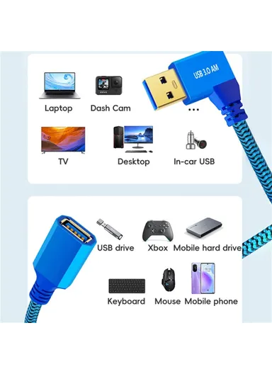 1m Left Angled USB 3.0 Male to Female High Speed Extension Cable for U Disk  /  Mouse  /  Keyboard