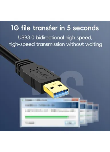 1m USB 3.0 Male to Male Mobile Hard Drive Box Data Cable Laptop Radiator Extension Cord - Black