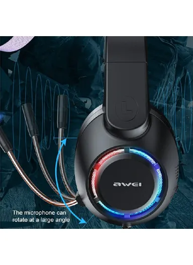 Cat Ear USB Wired Gaming Headphone Cool Light Over-Ear Headset with Microphone GM-9 - Black