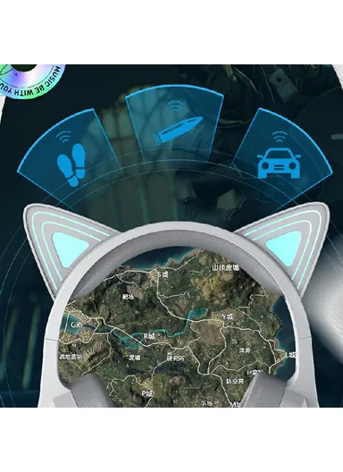 Cat Ear USB Wired Gaming Headphone Cool Light Over-Ear Headset with Microphone GM-9 - Black