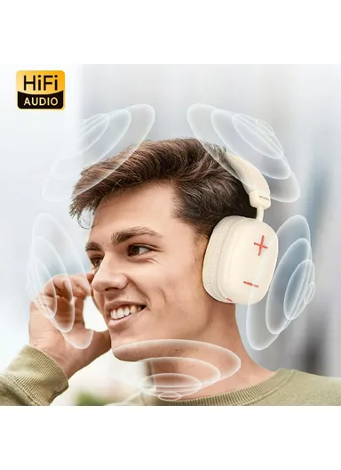 Wireless Bluetooth Gaming Headset 3.5mm AUX Wired Earphone Headphone AT6 - Beige