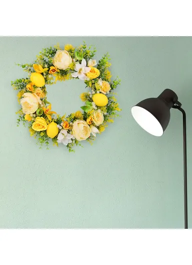 Yellow Rose &amp; Lemon Artificial Wreath European Style Door Hanging Decor Photo Prop (L45 x W45 x D8)cm