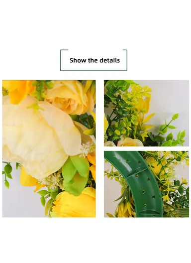 Yellow Rose &amp; Lemon Artificial Wreath European Style Door Hanging Decor Photo Prop (L45 x W45 x D8)cm