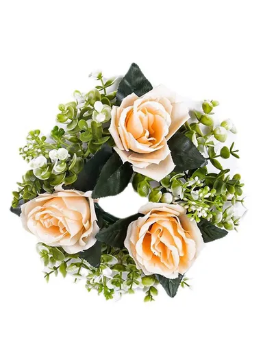 Romantic Artificial Rose Flower Ornament for Candle Holder Decoration Festival Centerpiece (L23 x W23 x D7)cm - Orange