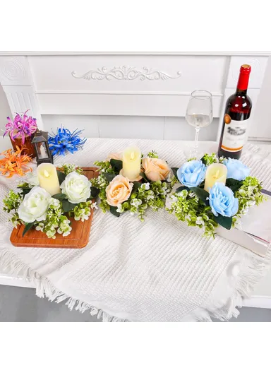 Romantic Artificial Rose Flower Ornament for Candle Holder Decoration Festival Centerpiece (L23 x W23 x D7)cm - Orange