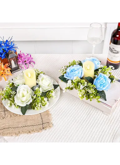 Romantic Artificial Rose Flower Ornament for Candle Holder Decoration Festival Centerpiece (L23 x W23 x D7)cm - Orange