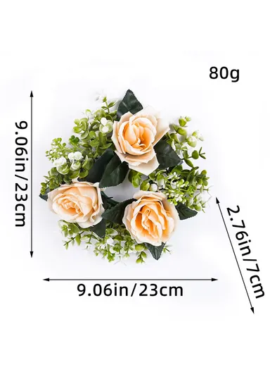 Romantic Artificial Rose Flower Ornament for Candle Holder Decoration Festival Centerpiece (L23 x W23 x D7)cm - Orange