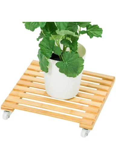 Square Flower Pot Holder Tray with Wheels Bamboo Roller Base GLTPNZHJ (D25 x H25)cm - Size S